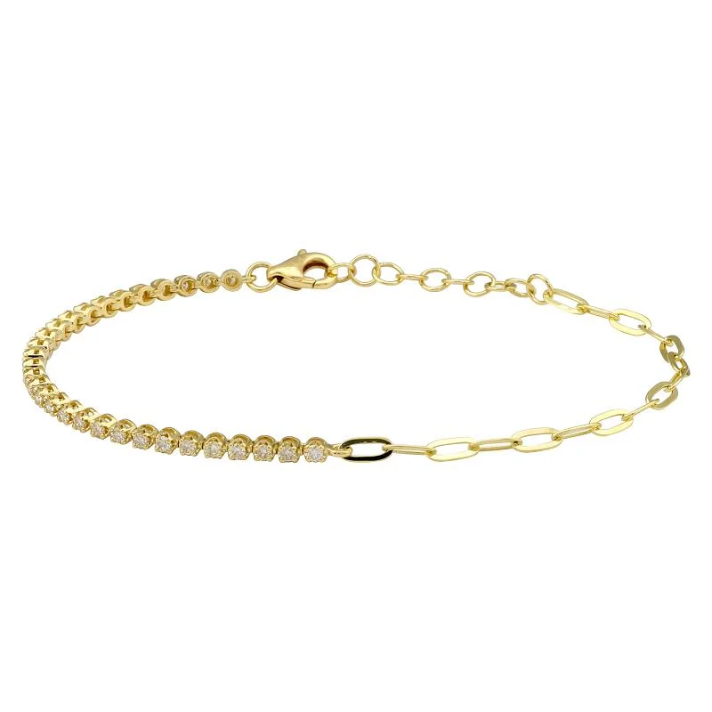 Ladies bracelets for dazzling evenings -14k Yellow Gold Half Link and Half Diamond Tennis Bracelet