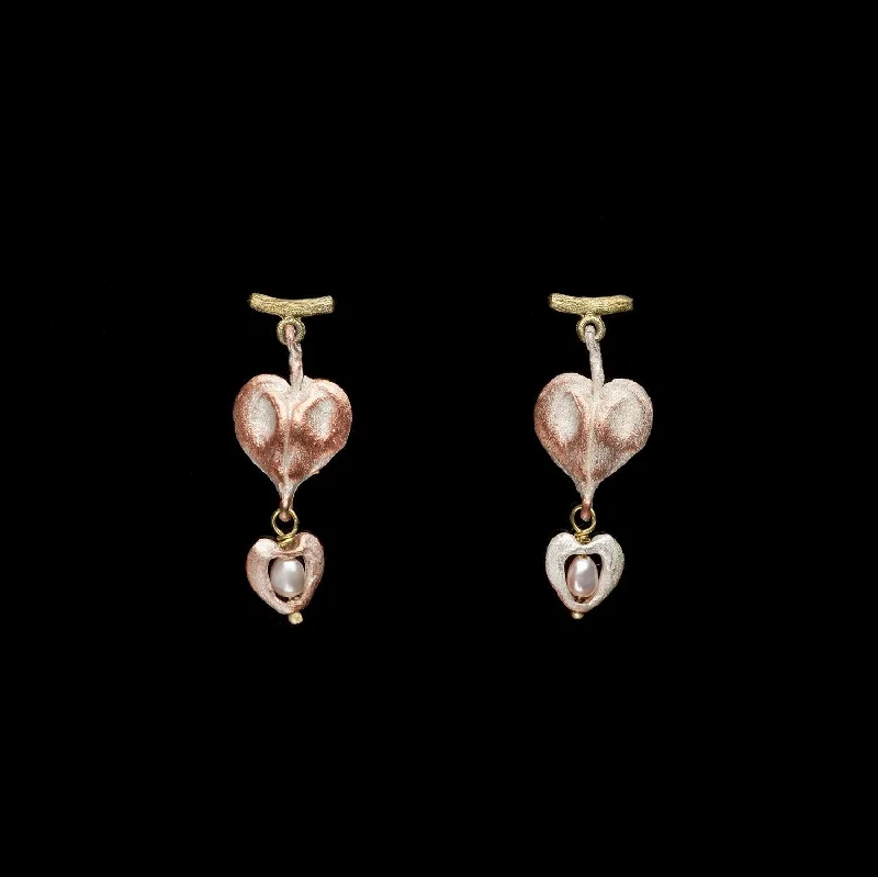 ladies-pearl-rose-gold-earrings-Bleeding Heart Earrings - Post Drop