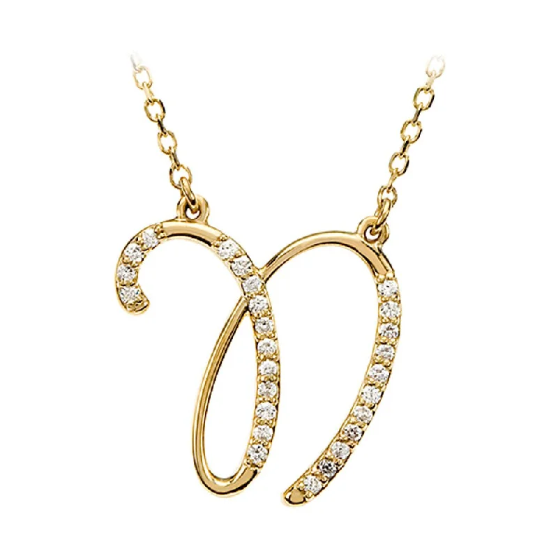 Ladies necklaces with shadow moonstone -1/8 Ctw Diamond 14k Yellow Gold Medium Script Initial N Necklace, 17in