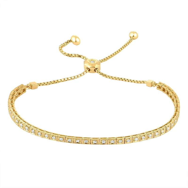 Ladies bracelets braided flair -14K Yellow Gold Diamond Square Link Tennis Bracelet