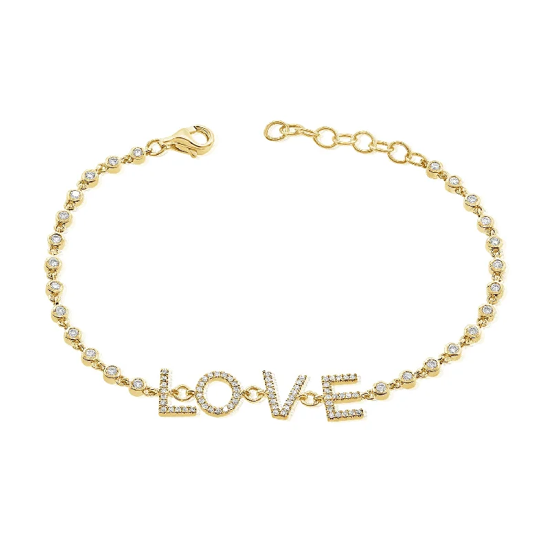 Ladies bracelets for dreamer vibes -14K Yellow Gold Diamond LOVE Bezel Bracelet