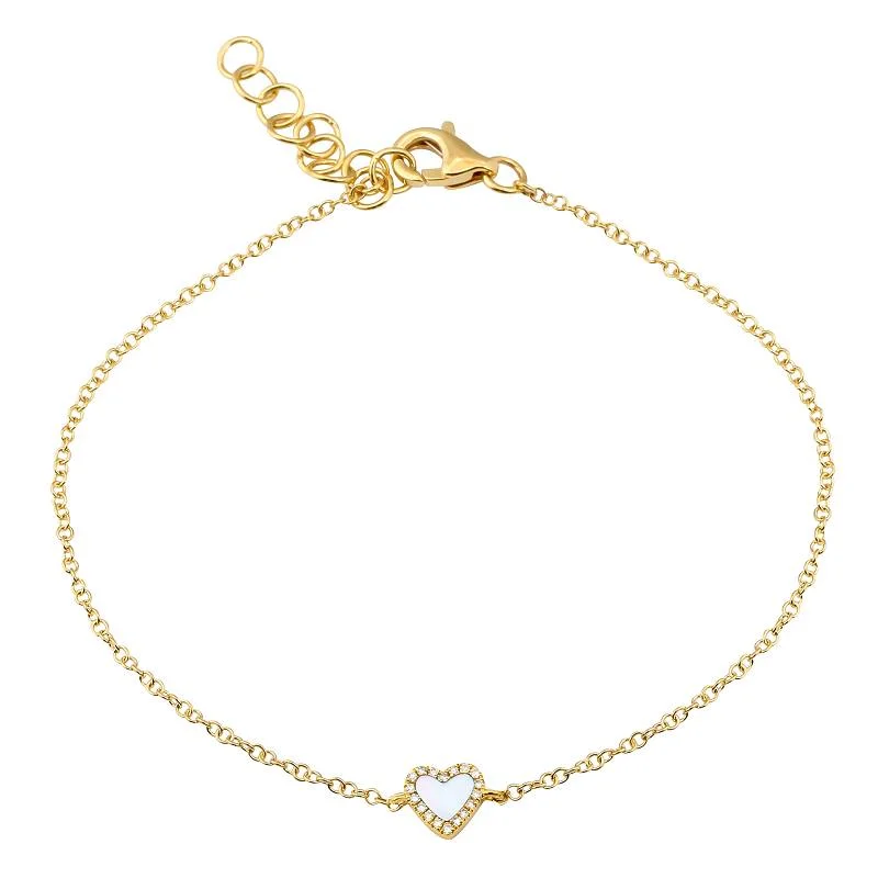 Ladies bracelets fancy flair -14k Yellow Gold Mother of Pearl Small Heart Bracelet