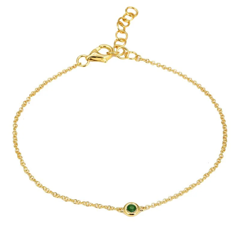 Ladies bracelets for dazzling evenings -14k Yellow Gold Emerald Gemstone Chain Bracelet