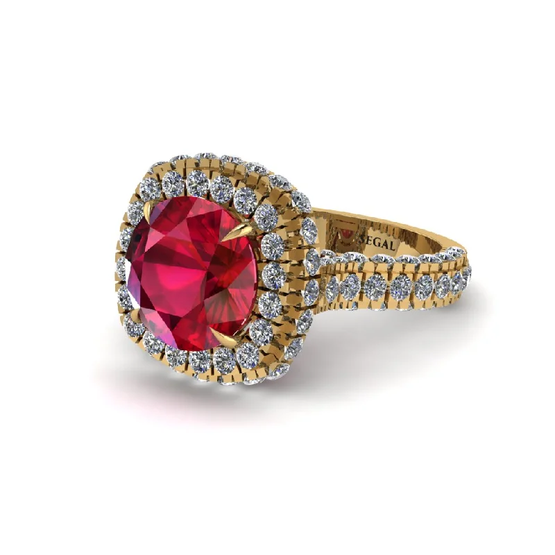 engagement-modern-platinum-rings-Ruby Pave Double Halo Engagement Ring - Eve No. 10