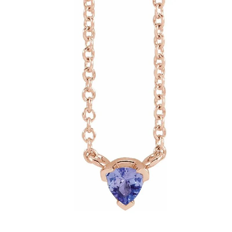 Ladies necklaces refined chains -14K White, Yellow or Rose Gold 5mm Tanzanite Solitaire Necklace, 18 In