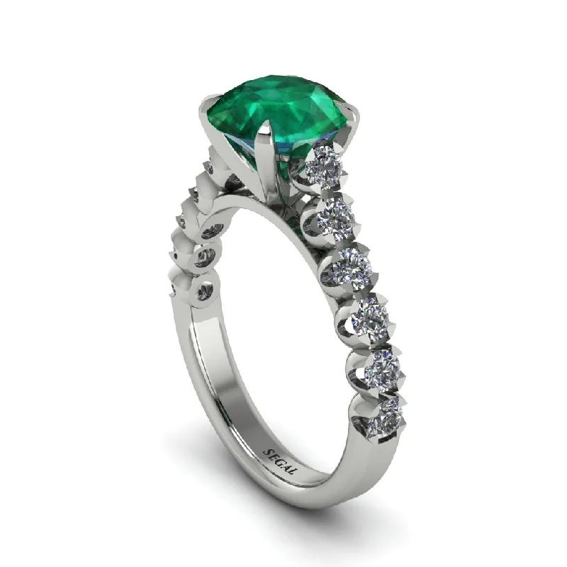 engagement-modern-silver-rings-2ct Round Cut Emerald 14K Gold Engagement Ring - Christina No. 6