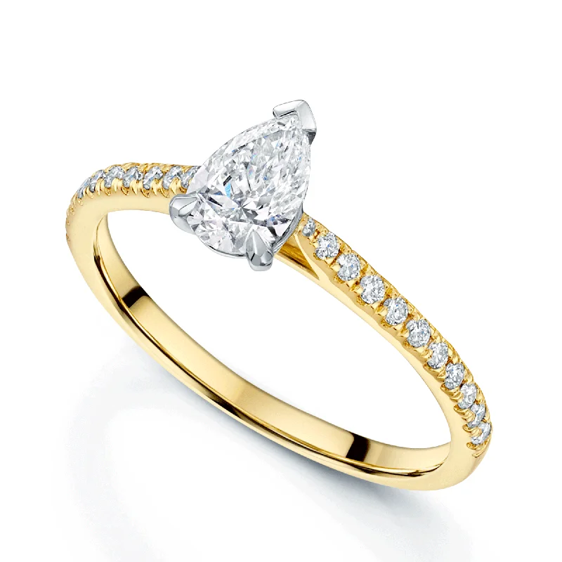 engagement-birthstone-accent-rings-18ct Yellow Gold GIA Certificated Pear Cut Diamond Engagement Ring With Diamond Shoulders