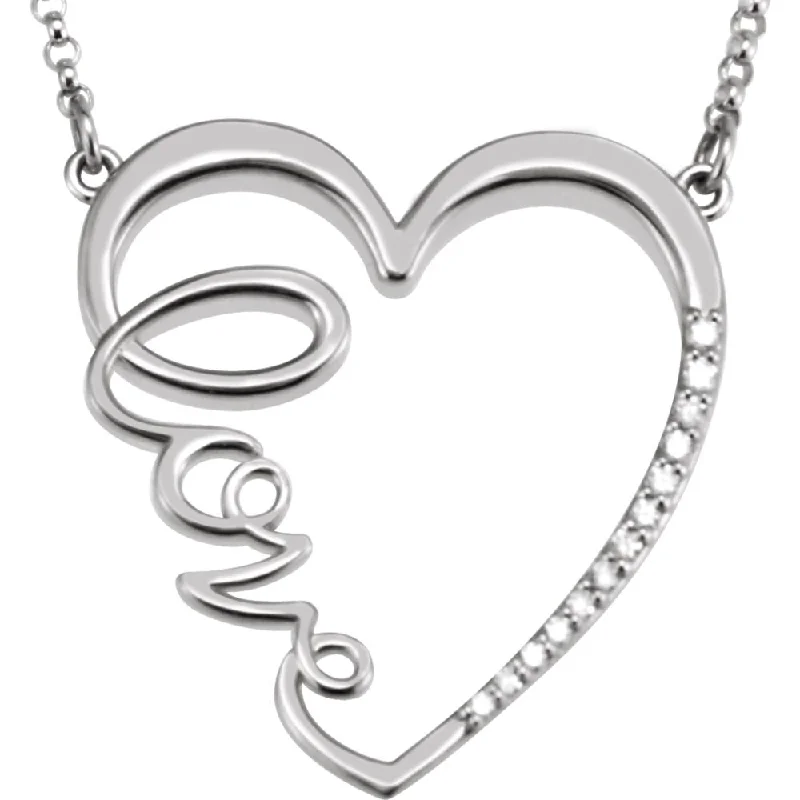 Ladies necklaces for glamorous nights -Diamond Love Heart Necklace in Sterling Silver, 18 Inch