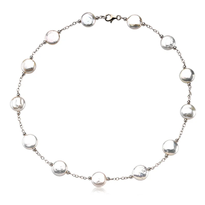 Ladies necklaces for startup vibes -12-13mm White FW Cultured Coin Pearl & Sterling Silver 18-In Necklace