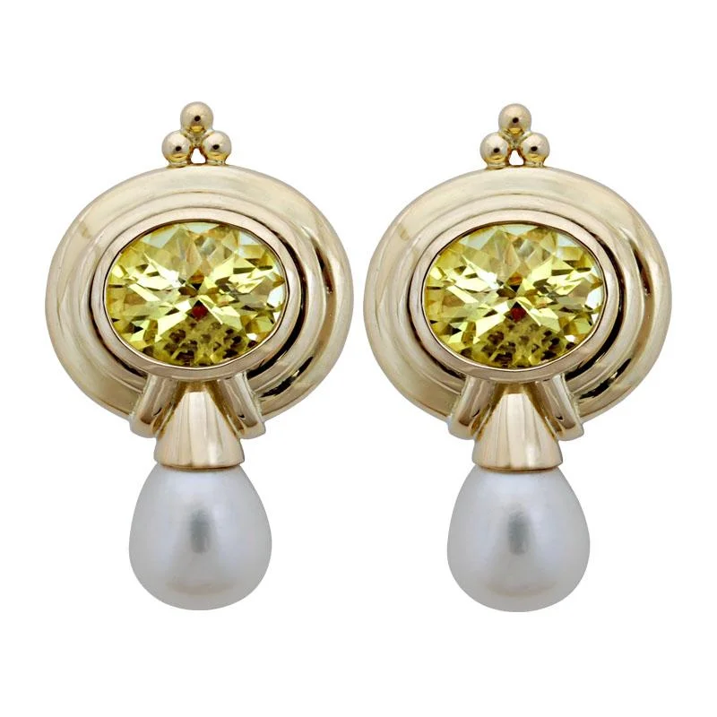 ladies-wedding-post-earrings-Earrings-Lemon Quartz and Pearl  (1849F)