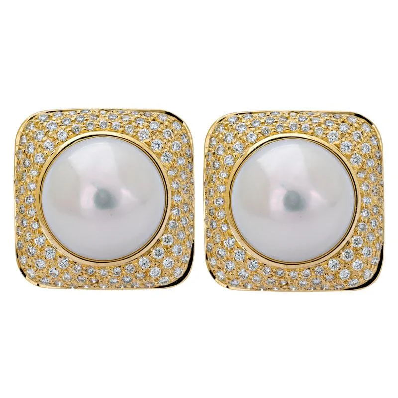 ladies-diamond-gold-earrings-Earrings- South Sea Pearl and Diamond  (2171H)