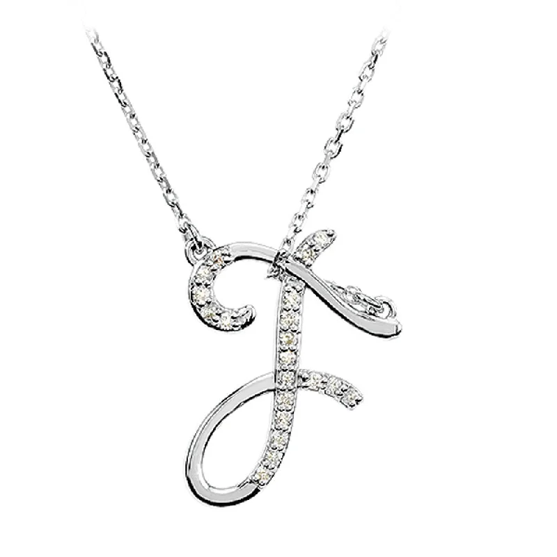 Ladies necklaces fun elegance -1/10 Ctw Diamond 14k White Gold Medium Script Initial F Necklace, 17in