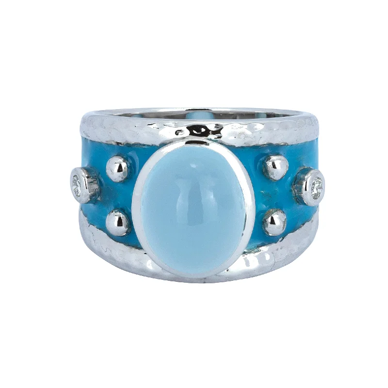 ladies-handmade-sapphire-rings-Ring - Chalcedony And Diamond (enamel)