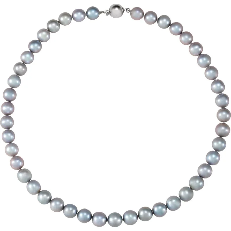 Ladies necklaces for beach vibes -10-11mm, FW Cultured Gray Pearl & Sterling Silver Necklace, 18 Inch