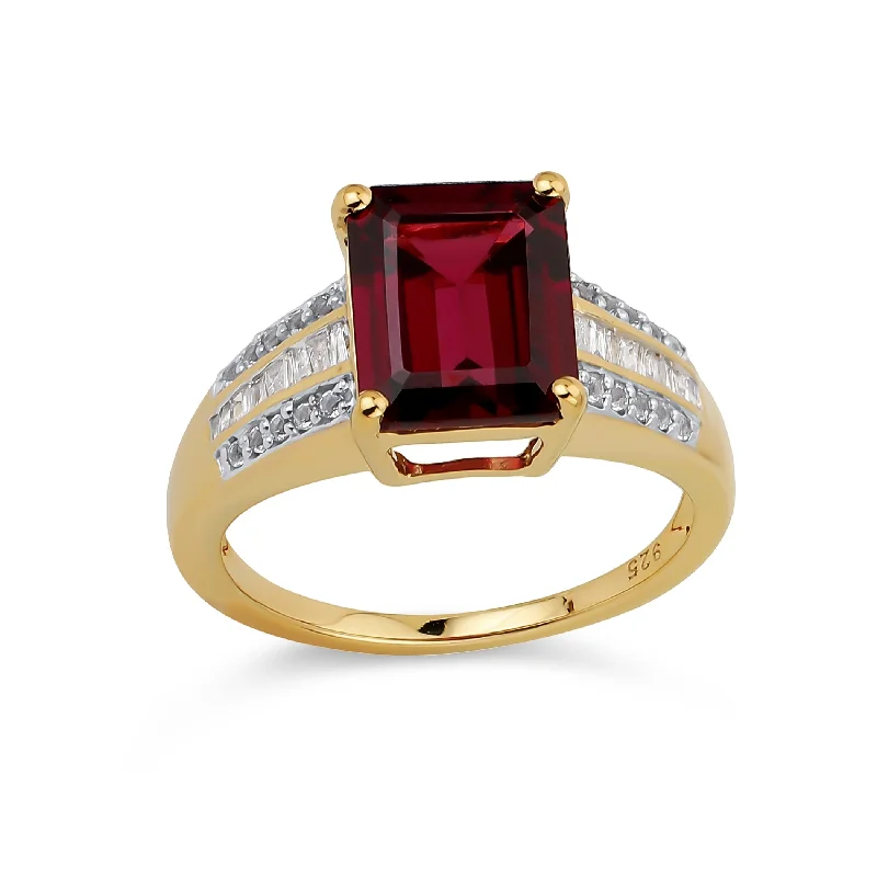 engagement-wedding-halo-rings-Art Deco 3CT Red Rhodolite Garnet Engagement Ring 14K Gold Vermeil Silver