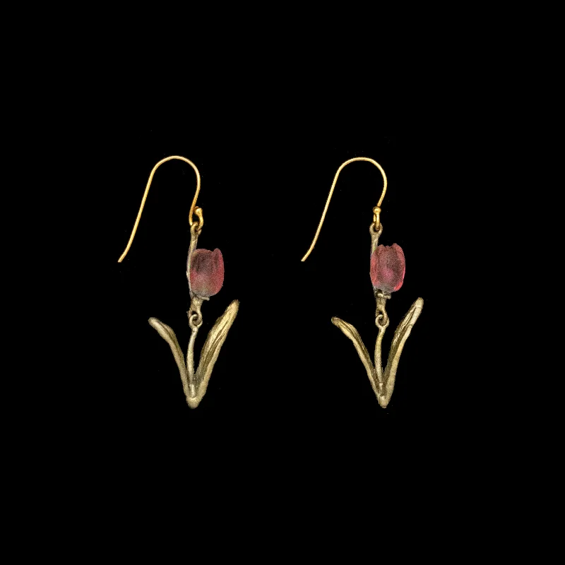 ladies-sterling-silver-chandelier-earrings-Tulip Earrings - Wire (Pink)