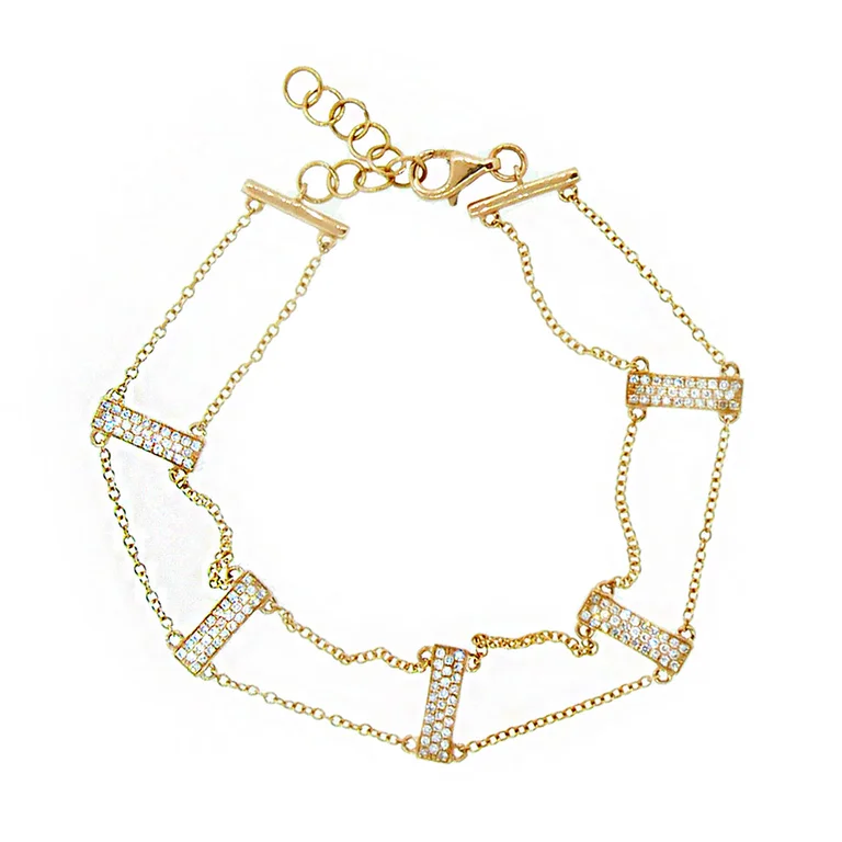 Ladies bracelets with orbit pendants -14K Yellow Gold Diamond Ladder Bracelet