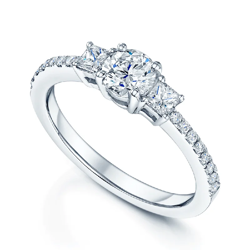 engagement-minimalist-bypass-rings-Platinum Three Stone Brilliant & Princess Cut Diamond Engagement Ring