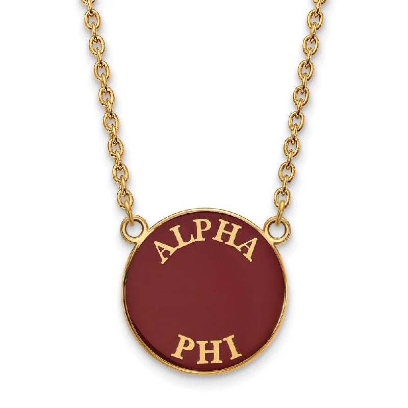 Ladies necklaces for tea moments -14K Plated Silver Alpha Phi Large Enamel Disc Necklace