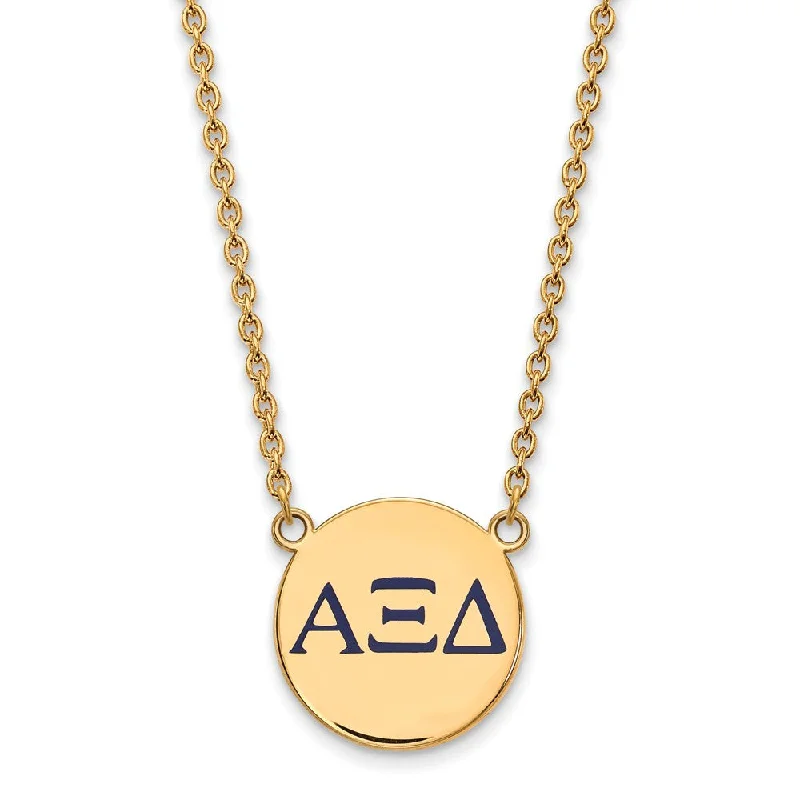 Ladies necklaces with navy lapis -14K Plated Silver Alpha Xi Delta Large Blue Greek Enamel Necklace