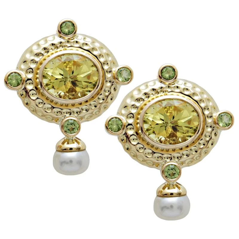 ladies-bridal-dangle-earrings-Earrings-Lemon Quartz, Peridot and Pearl  (1647J)