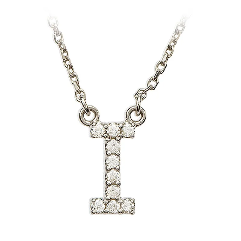 Ladies necklaces with scale charms -1/10 Cttw Diamond & 14k White Gold Block Initial Necklace, Letter I