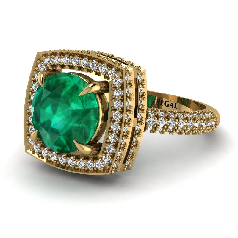 engagement-birthstone-accent-rings-Round Emerald Double Halo Engagement Ring - Kayleigh No. 4