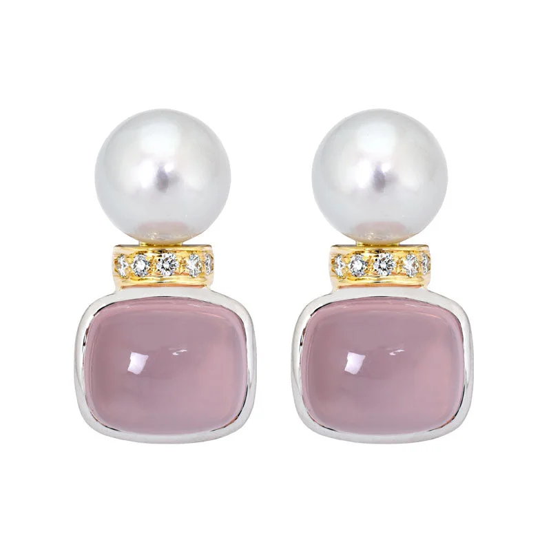 ladies-rustic-post-earrings-Earrings- Rose Quartz, South Sea Pearl and Diamond