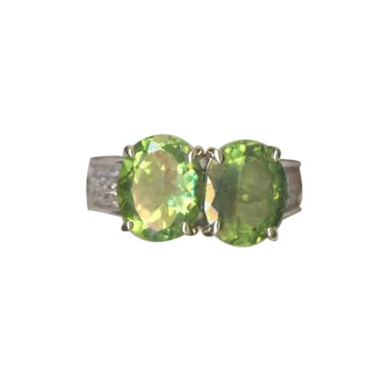 ladies-rose-gold-narrow-band-rings-Ring- Peridot And Diamond  (24CM)