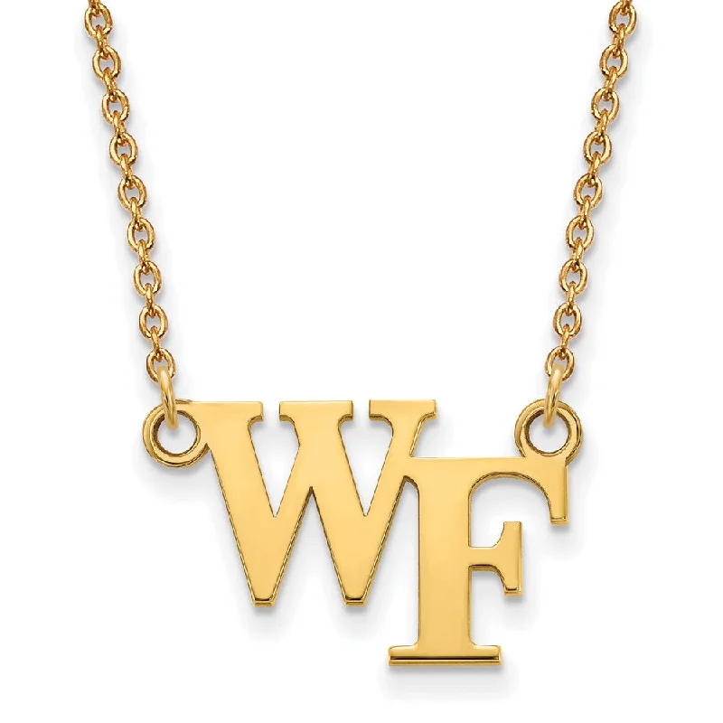 Ladies necklaces subtle links -14k Gold Plated Silver Wake Forest U Small 'WF' Pendant Necklace