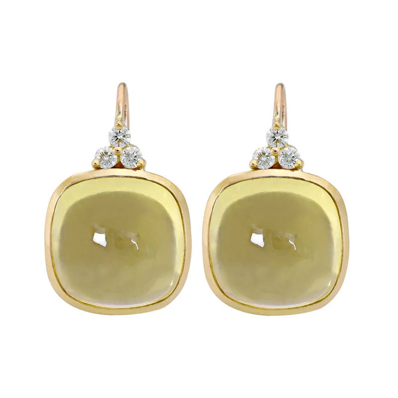 ladies-ethnic-post-earrings-Earrings- Lemon Quartz and Diamond