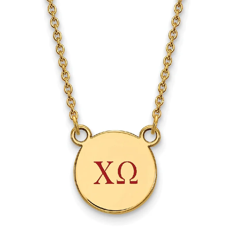 Ladies necklaces with shadow moonstone -14K Plated Silver Chi Omega Small Red Enamel Greek Letters Necklace