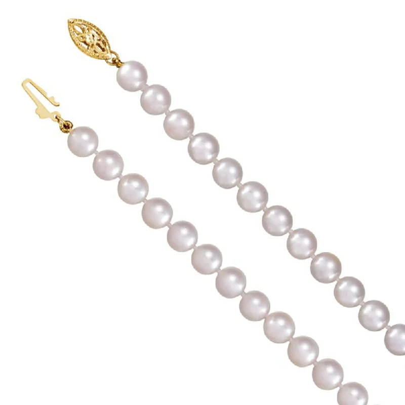 Ladies necklaces with peace charms -6-6.5mm Akoya Cultured White Pearl & 14k Yellow Gold Necklace (AA)