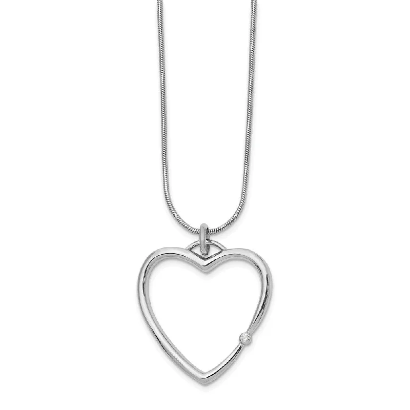 Diamond Accent 25mm Open Heart Adj. Necklace in Rhodium Plated Silver