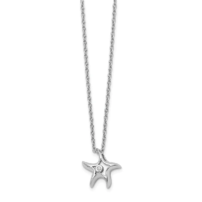 Ladies necklaces cool charm -13mm Starfish Diamond Necklace in Rhodium Plated Silver, 18 Inch