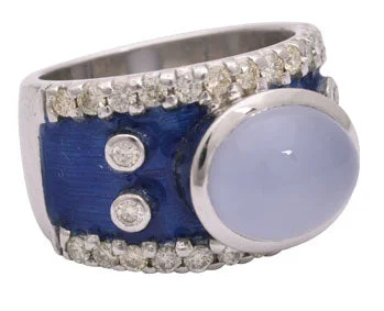 ladies-unique-silver-rings-Repair - Ring-Chalcedony and Diamond (Enamel)  (156JS)