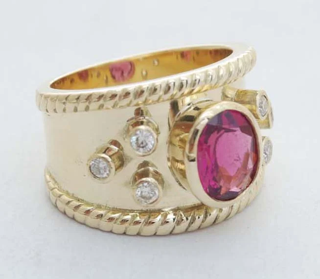 ladies-affordable-sapphire-rings-Repair - Ring - Rubellite and Diamond in 18K Gold (1745N)