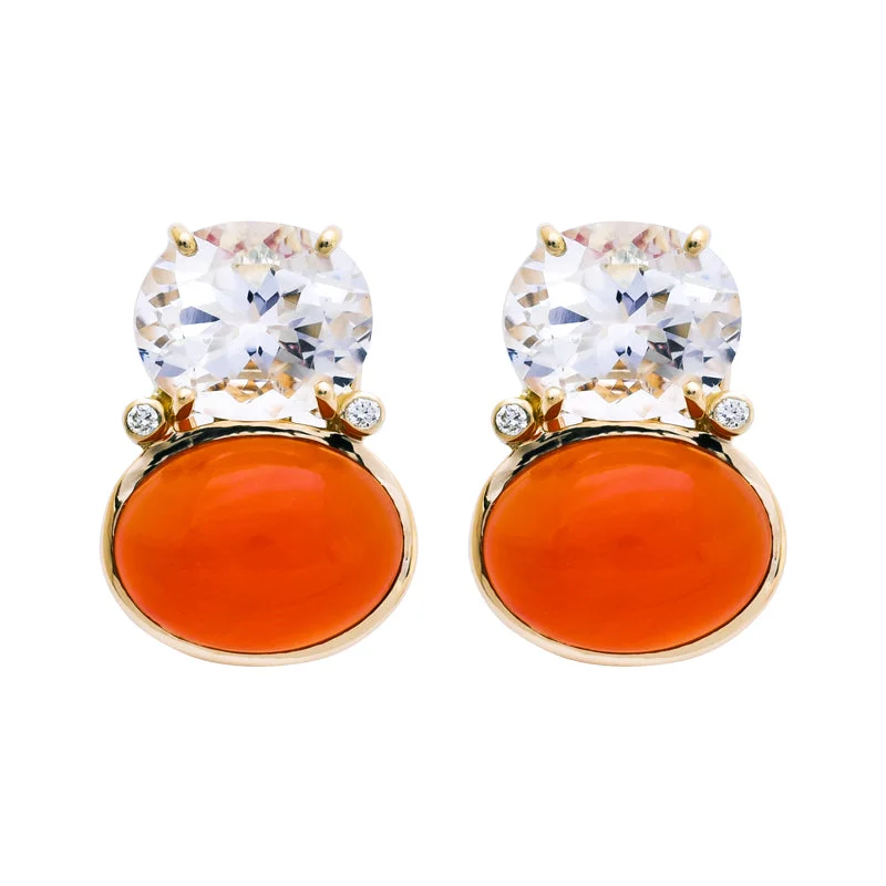 ladies-modern-leverback-earrings-Earrings- Crystal, Cornelian and Diamond