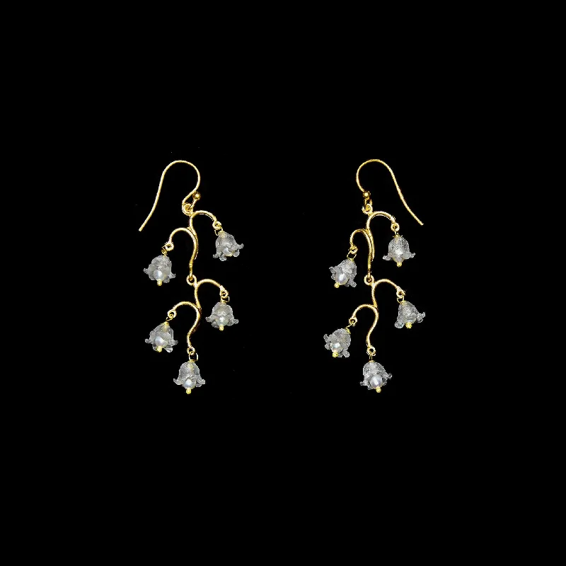 ladies-wedding-clip-on-earrings-Fine Lily of the Valley Earrings - Long Wire