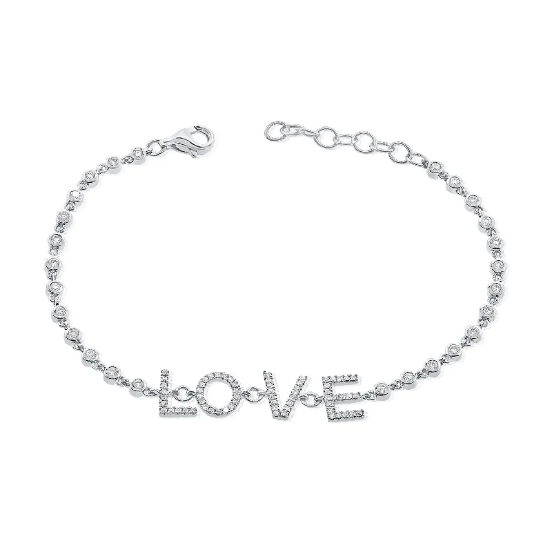 Ladies bracelets modern elegance -14K White Gold Diamond LOVE Bezel Bracelet