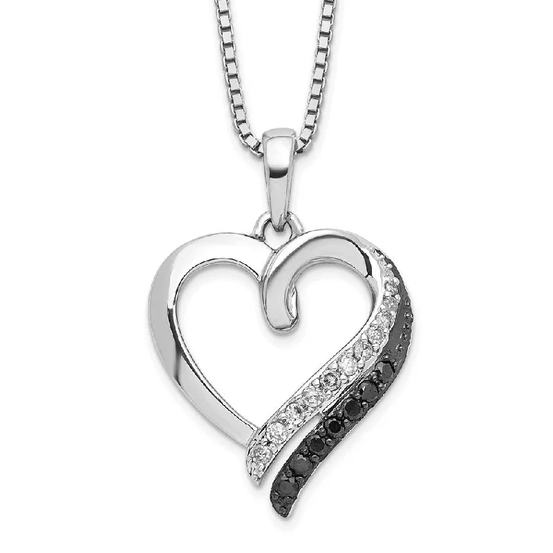 Ladies necklaces chiseled elegance -1/5 Cttw Black & White Diamond 17mm Heart Necklace in Sterling Silver