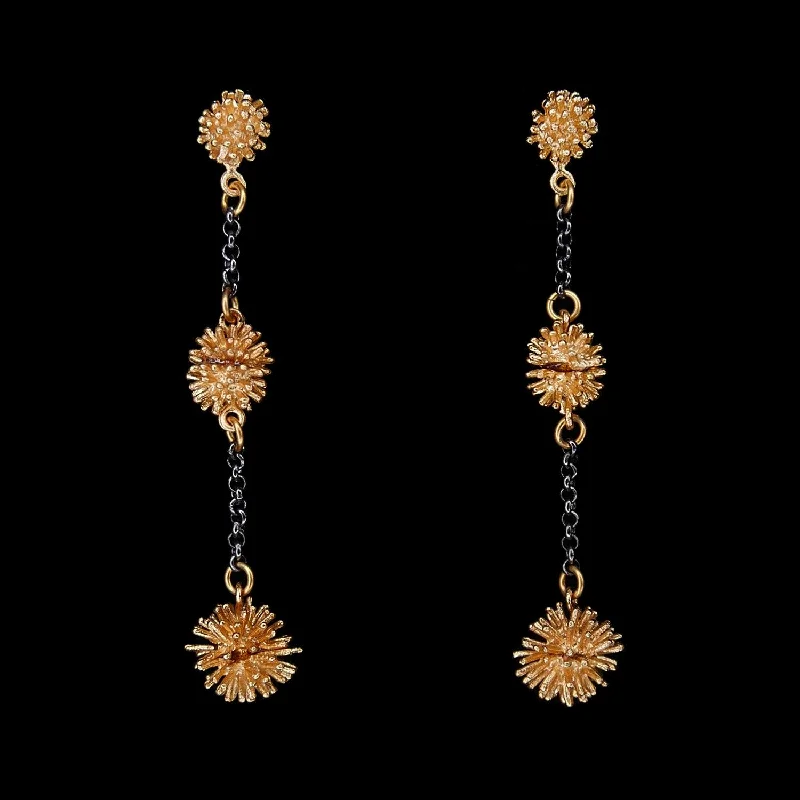 ladies-wedding-bar-earrings-Gone To Seed Earrings - Two Tone Long Triple Dangle Post