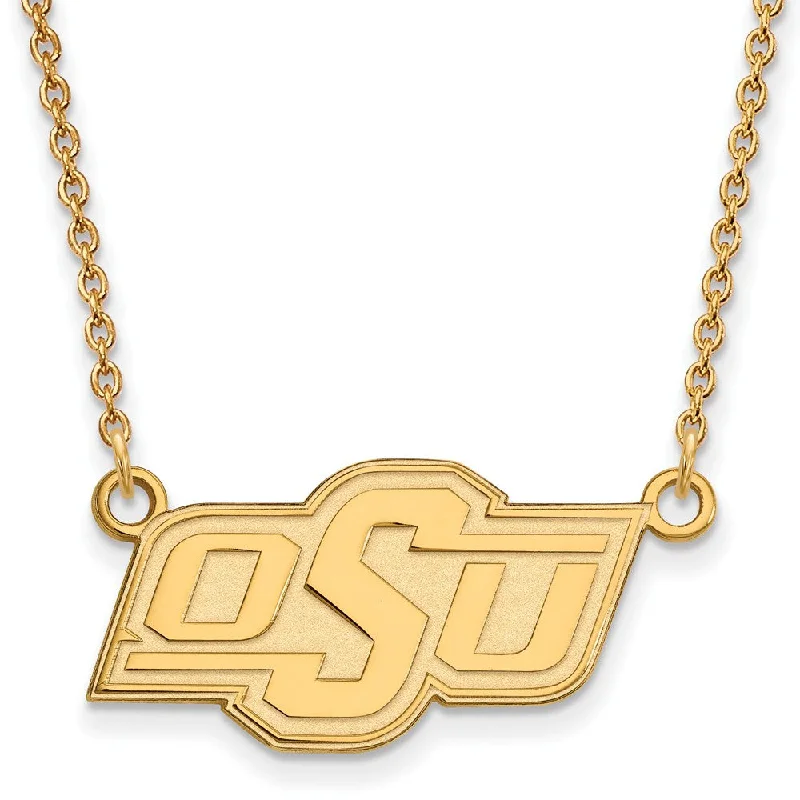 Ladies necklaces for adventure vibes -14k Gold Plated Silver Oklahoma State Small Pendant Necklace