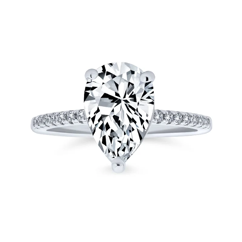 engagement-white-gold-accent-rings-Pear Shape Solitaire AAA CZ Halo Engagement Ring, 14K Gold Plated Sterling Silver