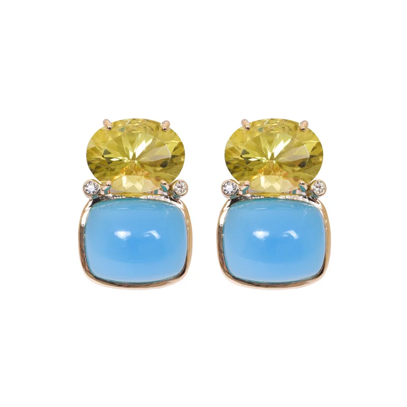 ladies-heart-rose-gold-earrings-Earrings- Lemon Quartz, Chalcedony & Diamond in 18K Gold