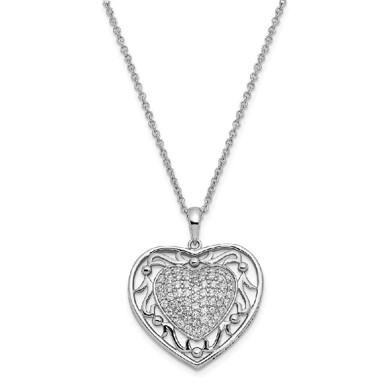 Ladies necklaces with spire charms -Rhodium Plated Sterling Silver & CZ My Granddaughter Necklace, 18 Inch