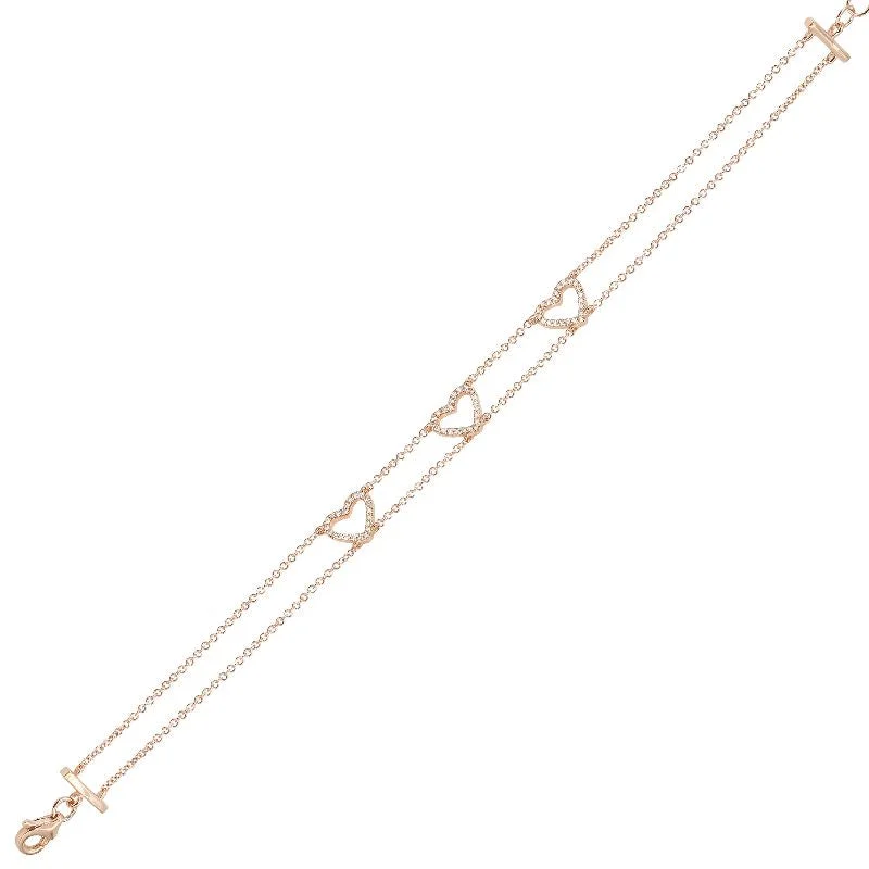 Ladies bracelets fade-resistant metal -14K Rose Gold Triple Open Diamond Heart Bracelet