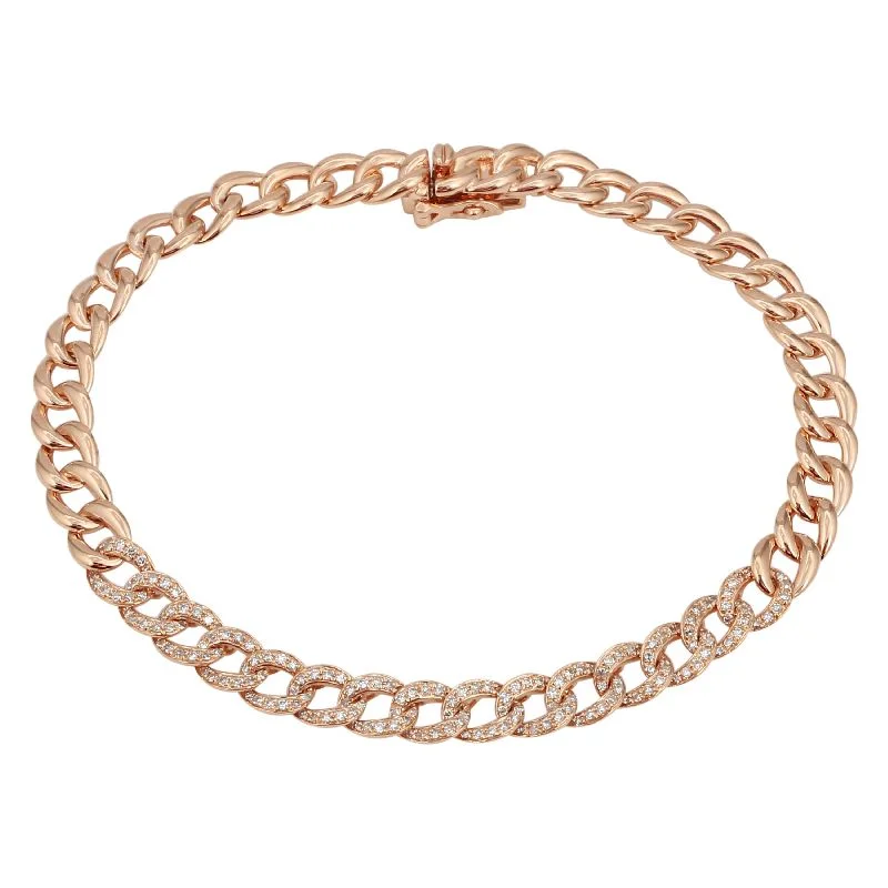 Ladies bracelets for summit days -14K Rose Gold Diamond Curb Link Bracelet