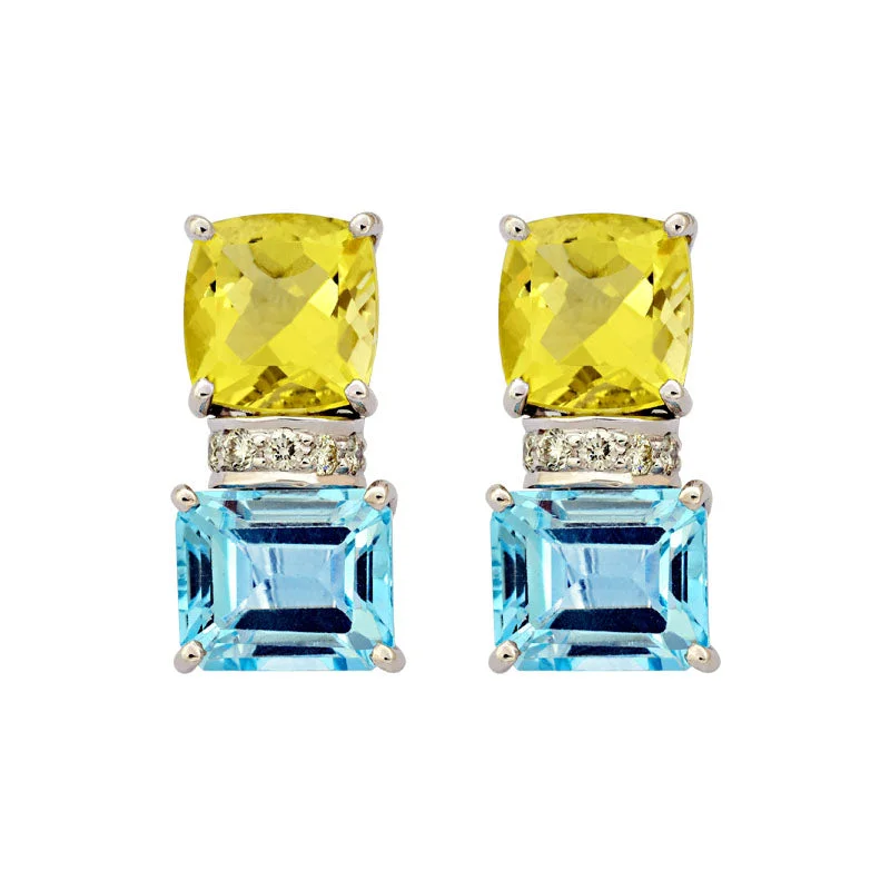 ladies-vintage-silver-earrings-Earrings-Blue Topaz, Lemon Quartz and Diamond