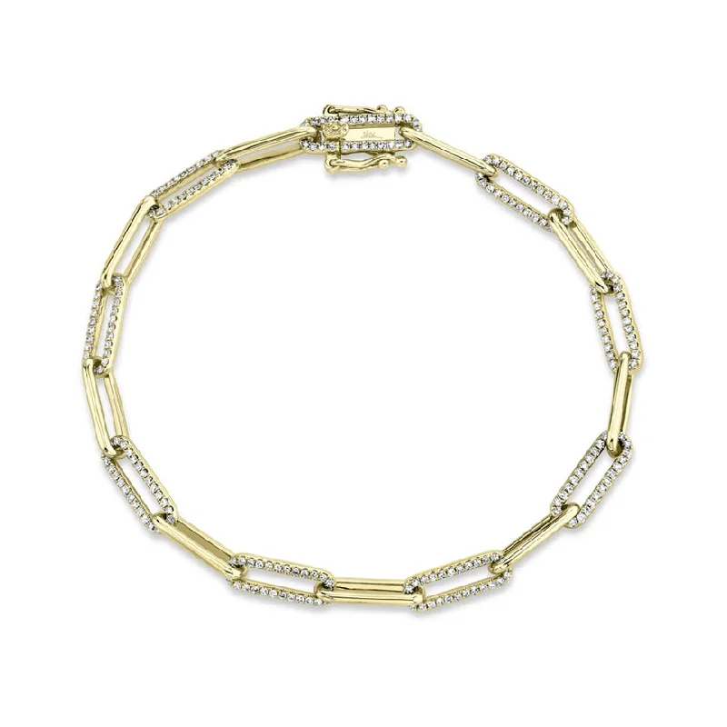 Ladies bracelets for chill vibes -14K Yellow Diamond Paper Clip Link Bracelet